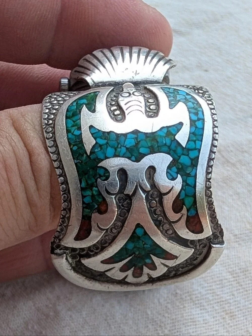 Vintage His And Hers Sterling Turquoise Thunderbird Watch Bands Franklin Navajo